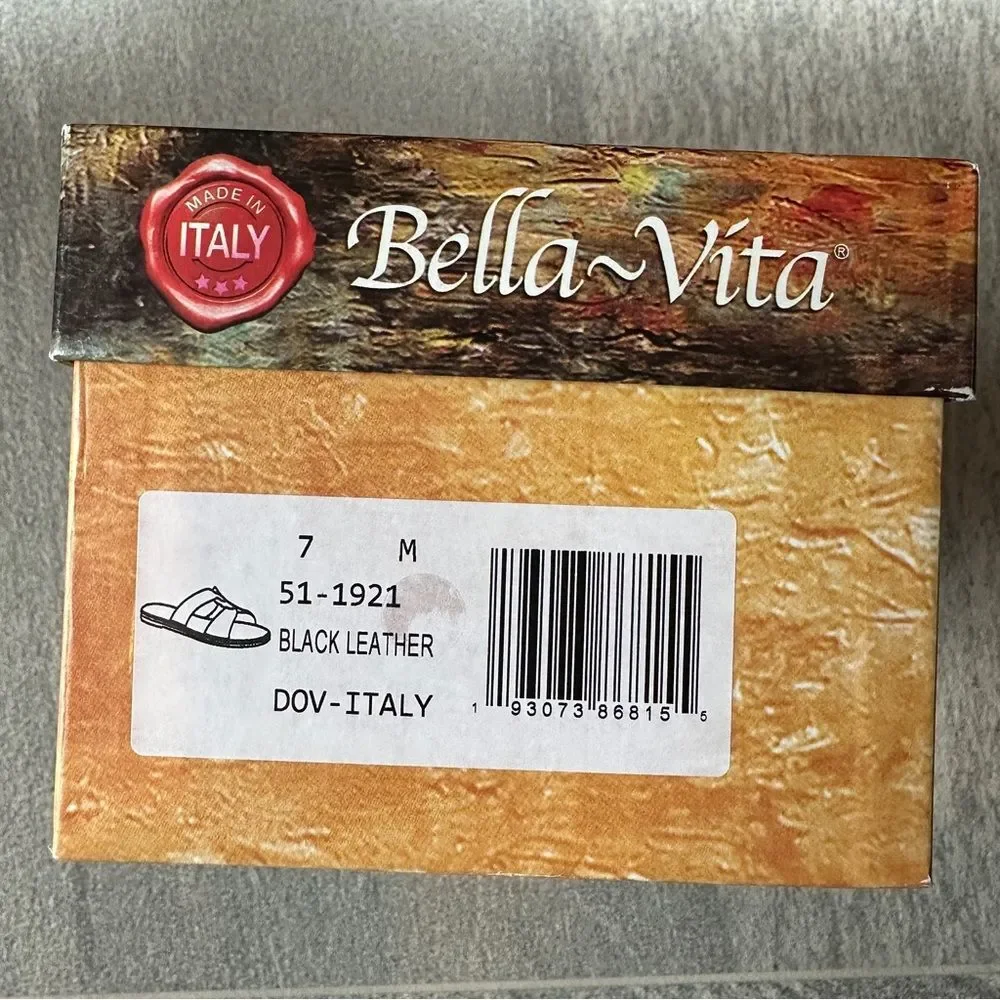 NWB Bella Vita Dov-Italy Black Leather Slide Sandals Women's Size 7 Open toe - Picture 2 of 13